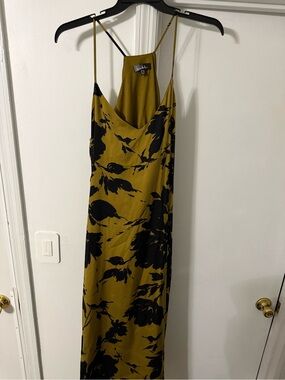Nicole Miller Olive Abstract Floral Maxi Dress